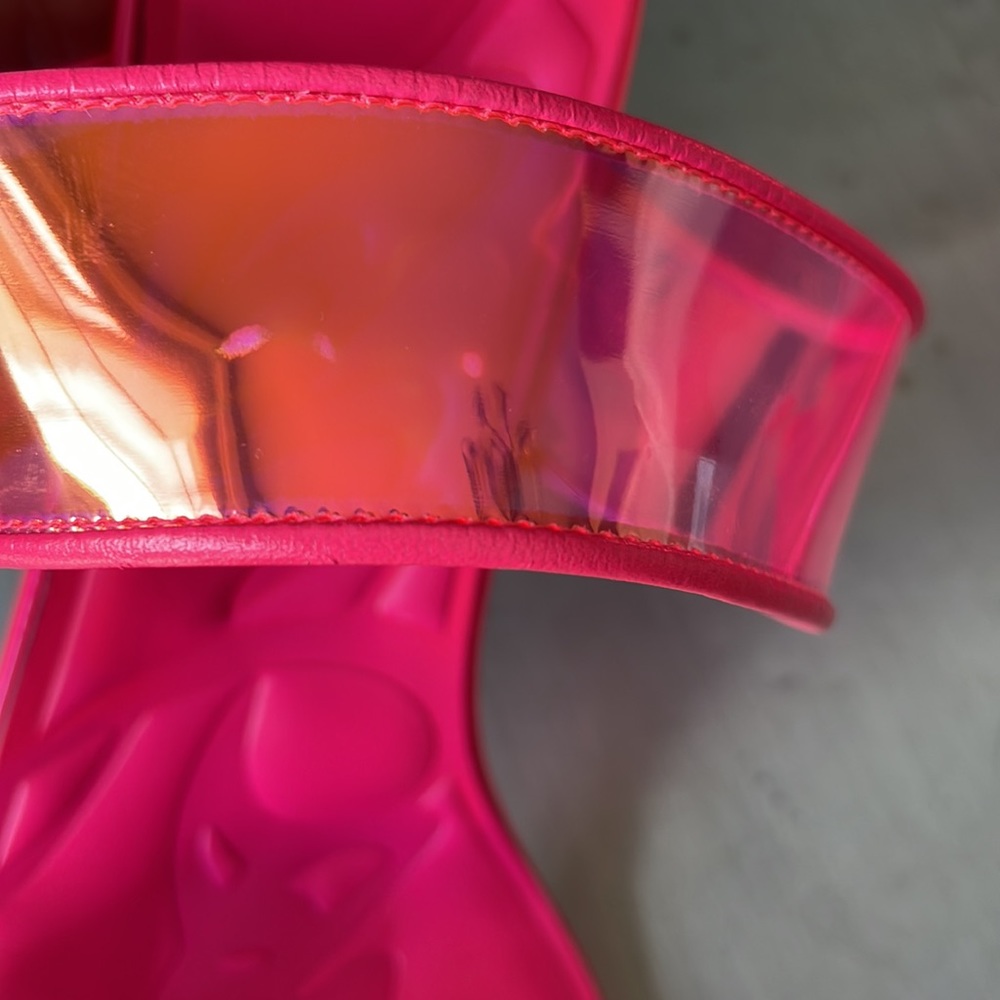 Christian Louboutin just loubi 85mm pink fluo neon pvc sandal stiletto sz 40 - Picture 5 of 13